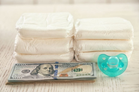 money, diapers and pacifier