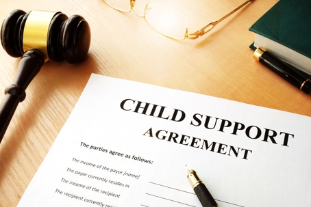 Child support agreement paper with gavel